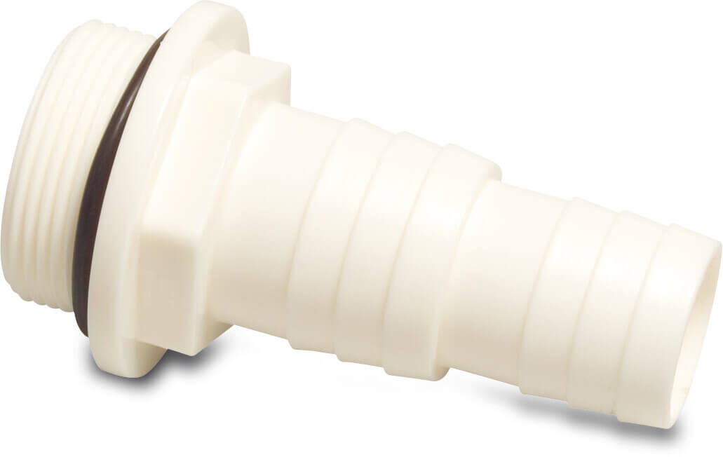 Hose tail adaptor ABS 1 1/2" x 32-38 mm male thread x hose tail 10bar white