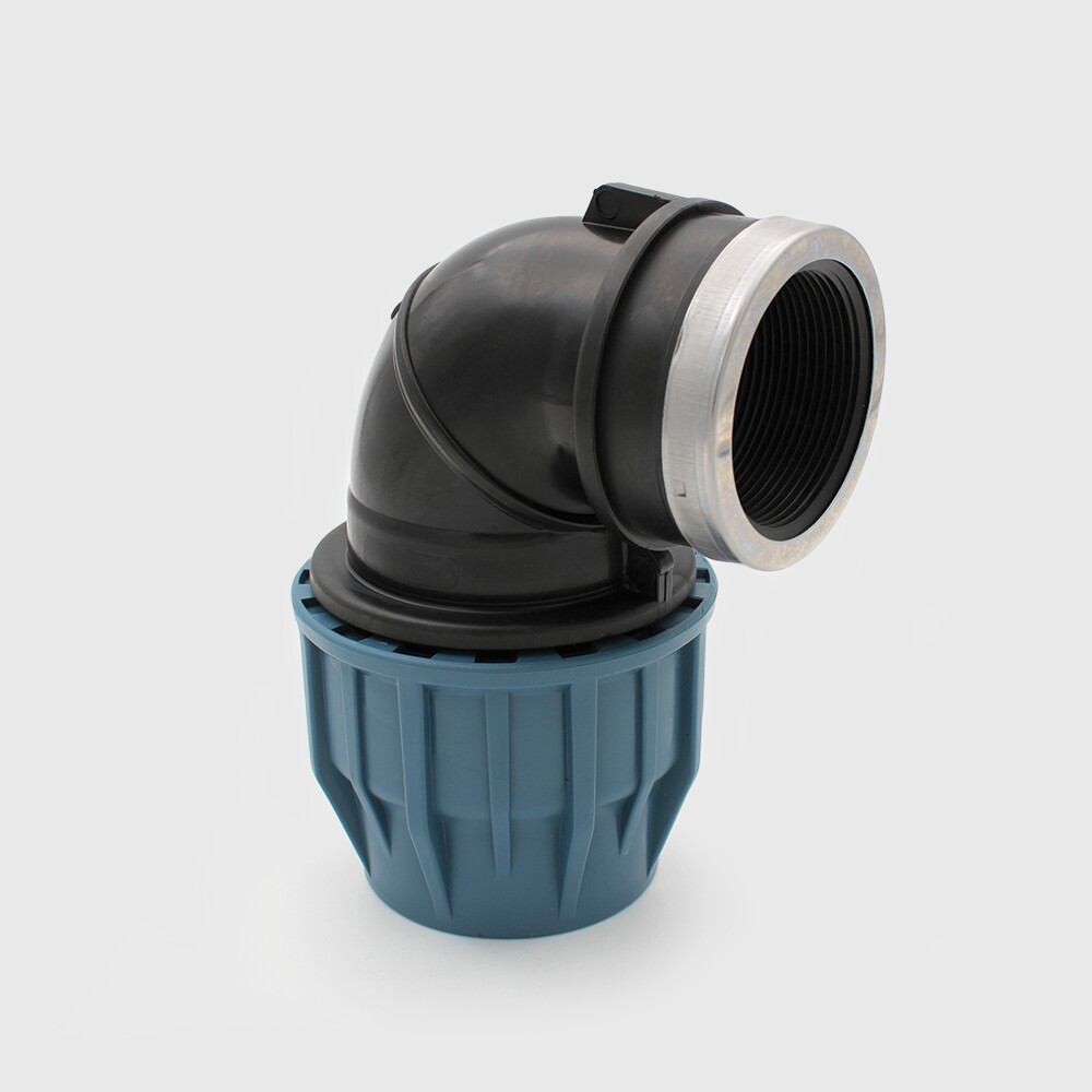 Jason Knie 90° PP 25 mm x 1" knel x binnendraad 16bar zwart/blauw DVGW/KIWA/WRAS/SVGW