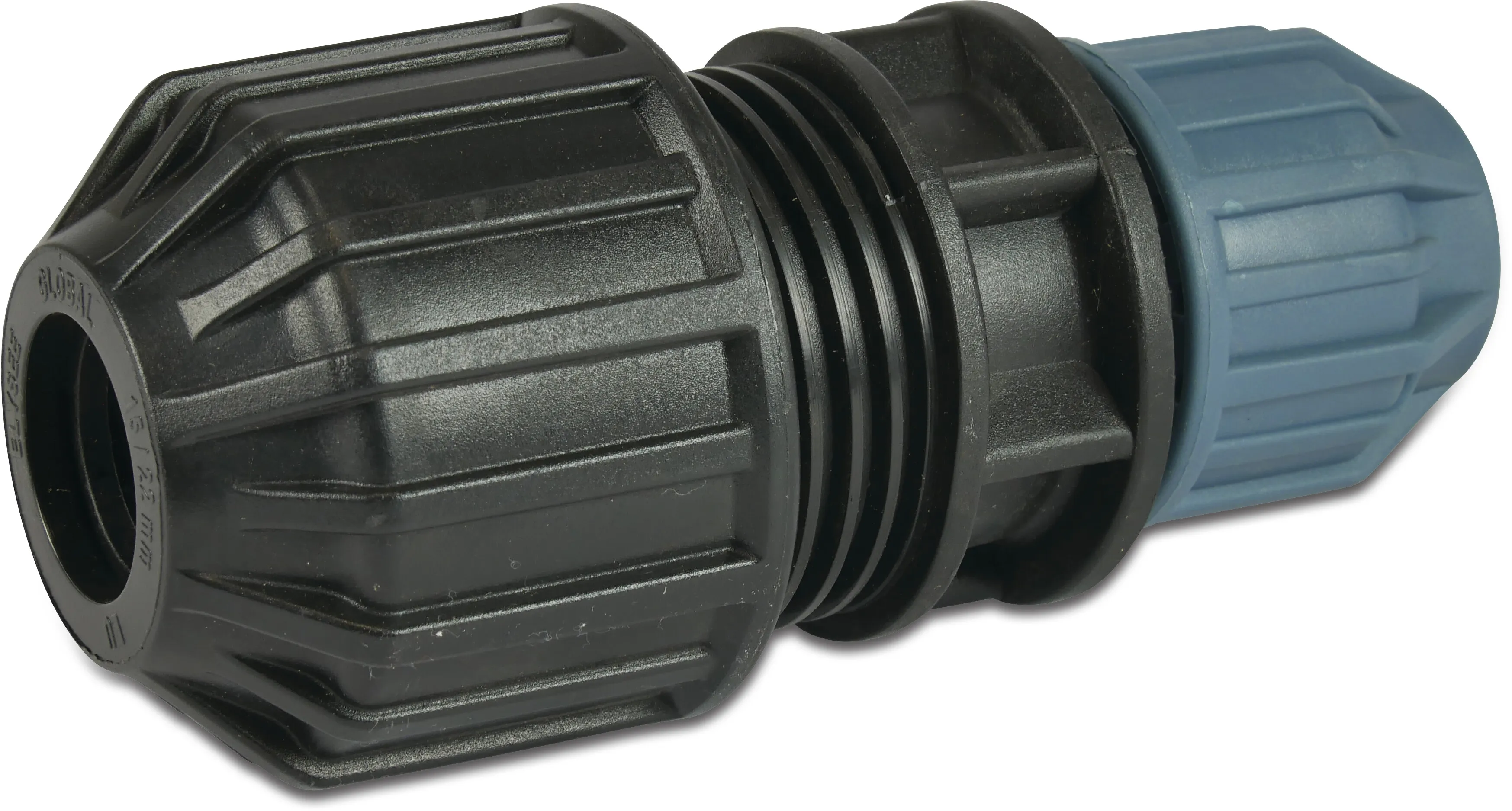 Jason Kupplung PP 15-22 mm x 20 mm Klemm 10bar Schwarz/Blau DVGW/KIWA/WRAS