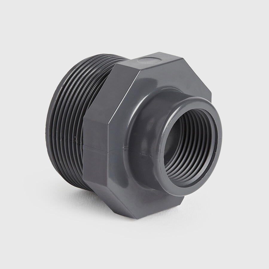 VDL Manchon de raccord PVC-U 3/8" x 1/4" filetage mâle x filetage femelle 10bar gris type plat