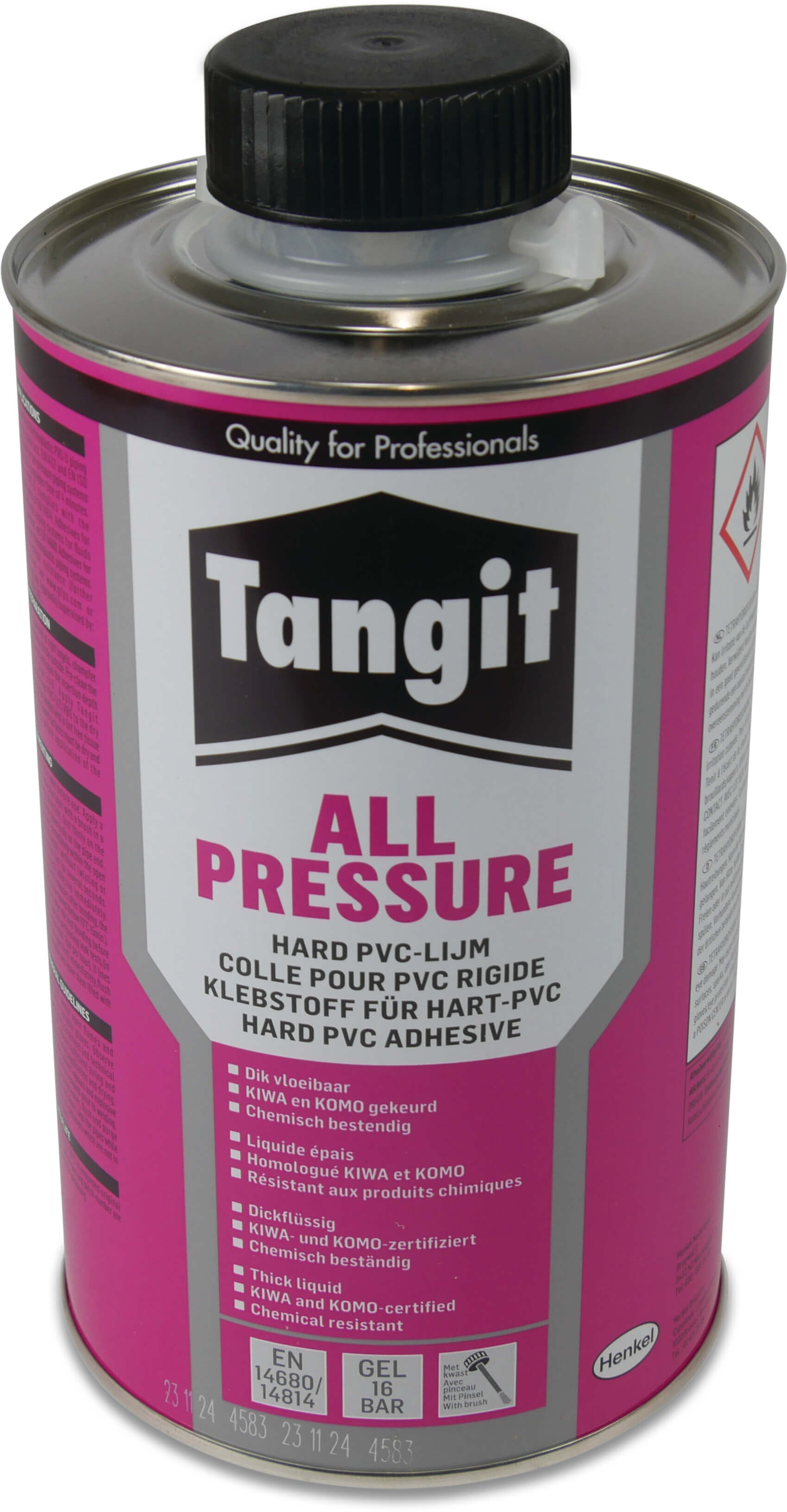 Tangit PVC lim 960g med pensel KIWA type All Pressure label EN/DE/NL/FR