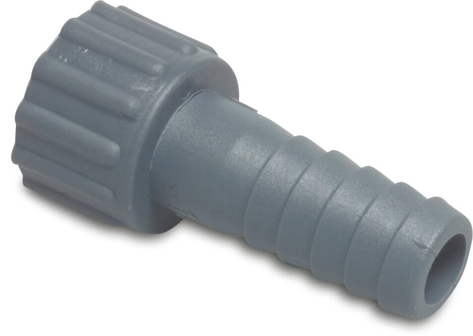 Hose tail 2/3 union adaptor PP 1 1/2" x 40 mm female threaded nut x hose tail 6bar grey