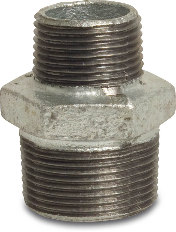 Profec Nr. 245 Reducer nipple cast iron galvanised 1 1/2" x 1 1/4" male thread 25bar DVGW
