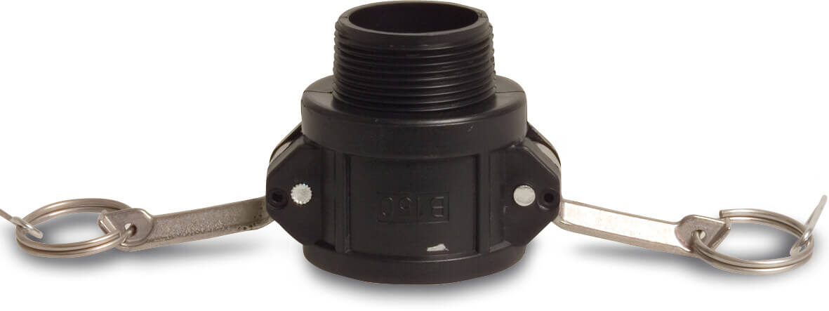 Snelkoppeling PP 2" M-deel Camlock x buitendraad 6bar zwart type Camlock B