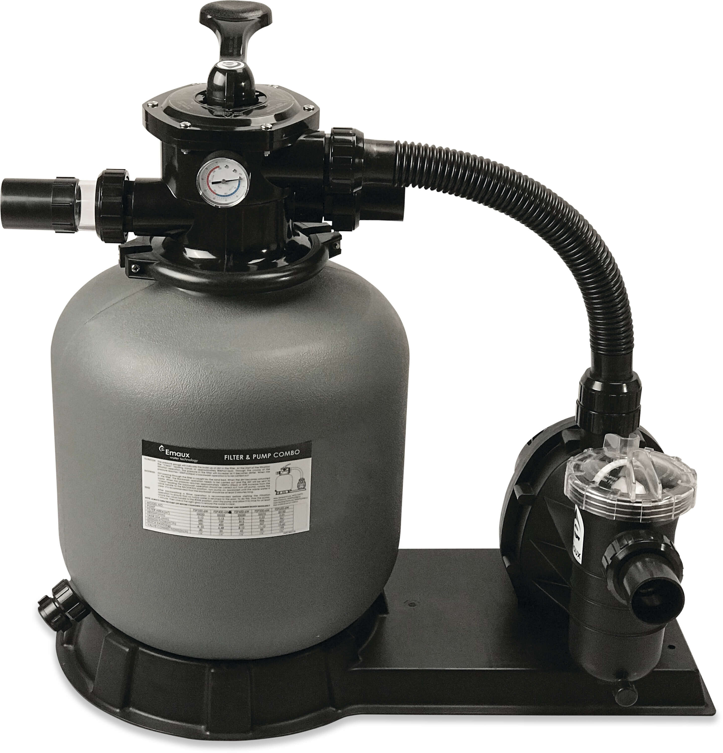 Pool filter set PE 2 bar metric/imperial glue socket grey