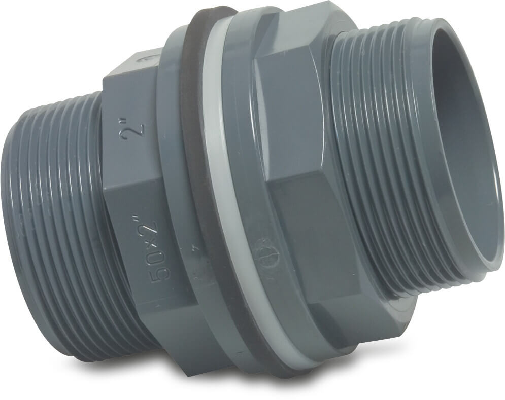 VDL Durchführung PVC-U 90 mm x M113 x 4" Klebemuffe x Außengewinde x Außengewinde 10bar Grau