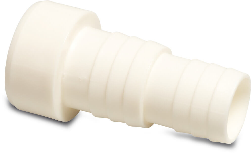 Hose tail adaptor ABS 50 mm x 38-32 mm spigot x hose tail 10bar white