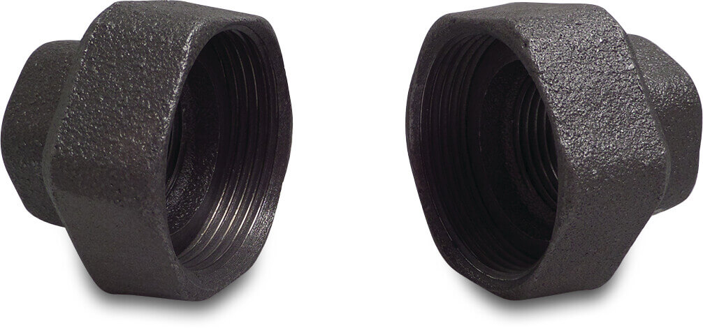 Profec Pumpenverschraubungsset Gusseisen Schwarz 2" x 1 1/4" Überwurfmutter IG x Innengewinde 25bar DVGW