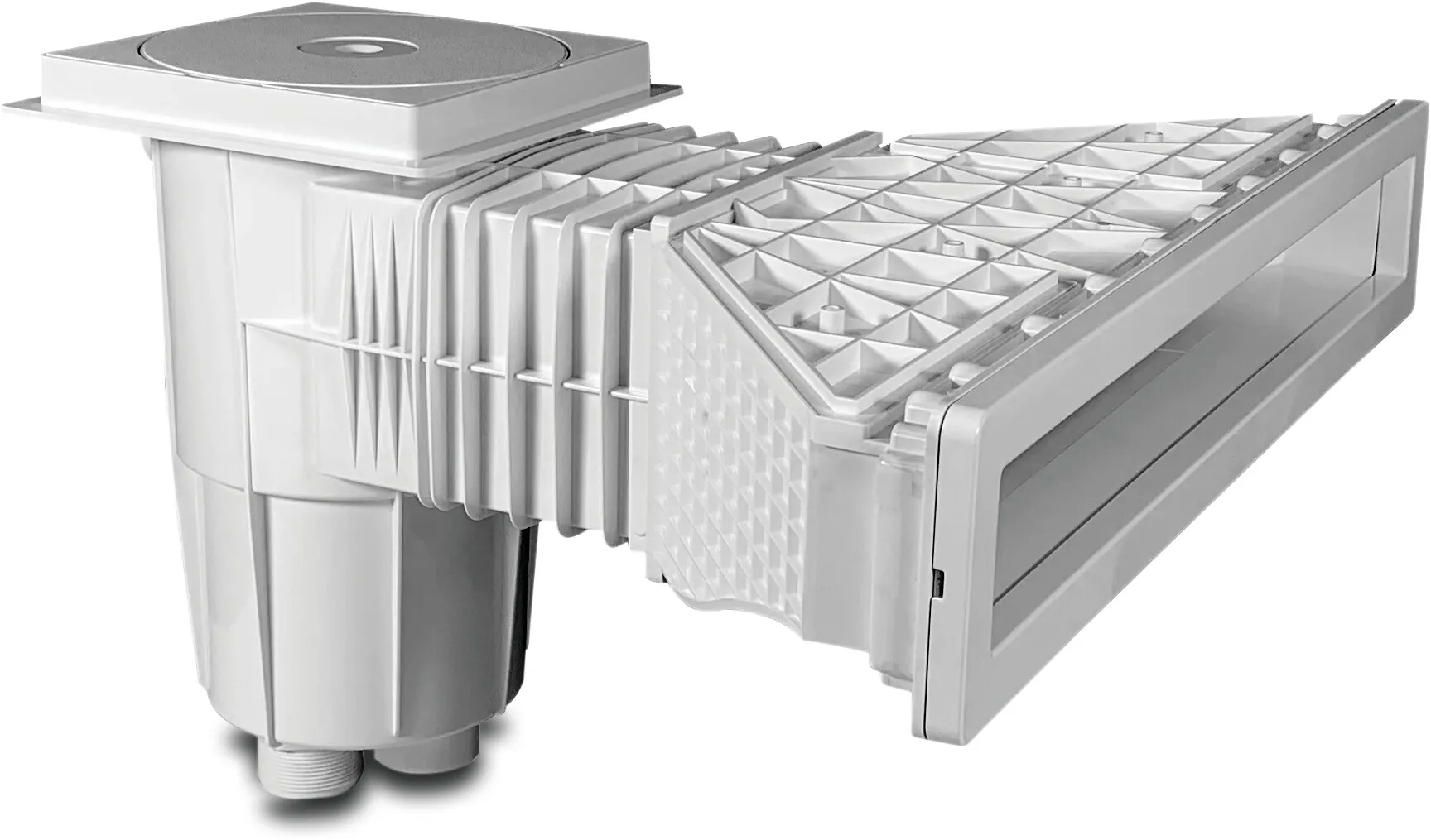 Flotide Skimmer ABS 1 1/2" x M6 Innengewinde Weiß rechteckig Typ High Waterline Betonbecken