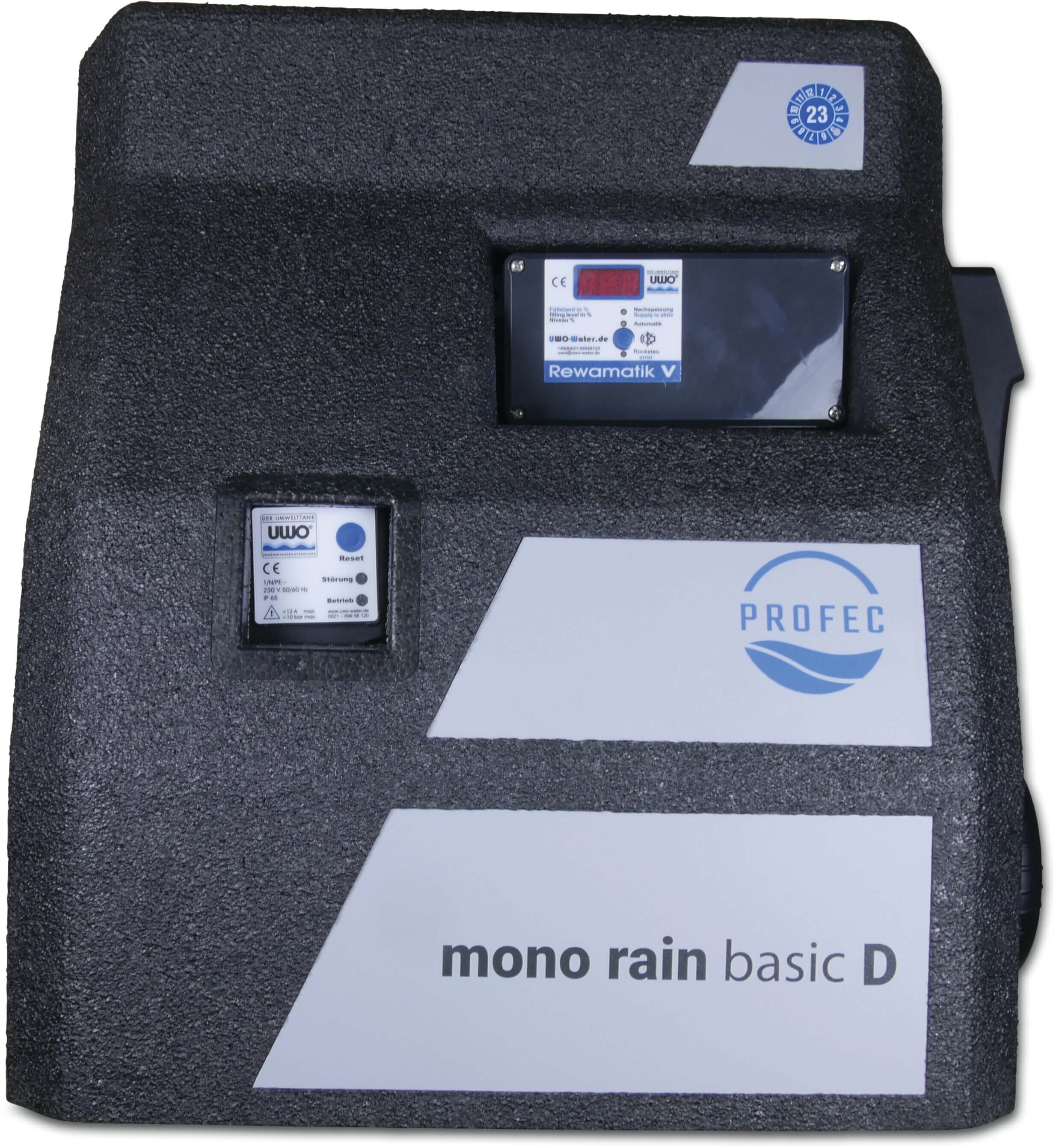 Profec Rainwater supply manager 4bar black DVGW type Mono rain basic D with self priming pump and pressure switch including tank level indicator