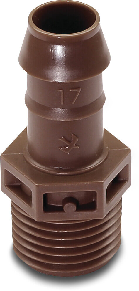 Rain Bird Overgang plastik 3/4" x 17 mm udvendig gevind x modhage 3,5bar brun type XFF17