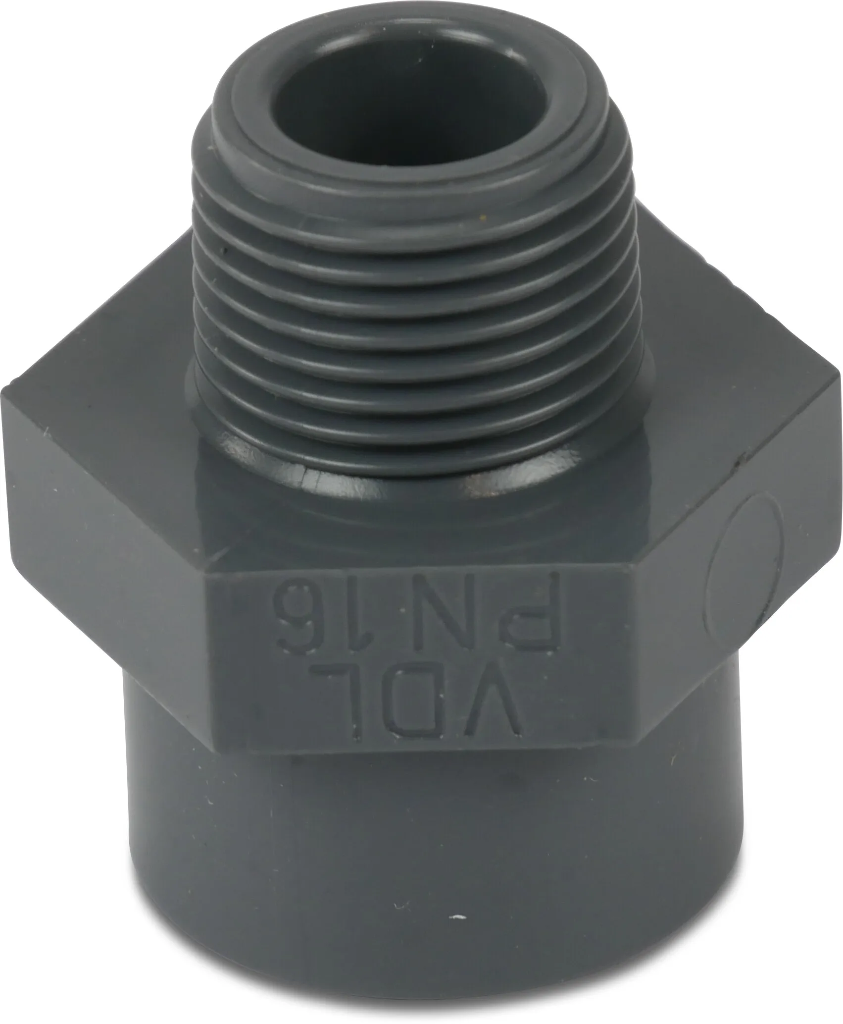 VDL Adaptor bush PVC-U 25/32 mm x 1" glue socket/glue spigot x male thread 16bar grey type hexagon