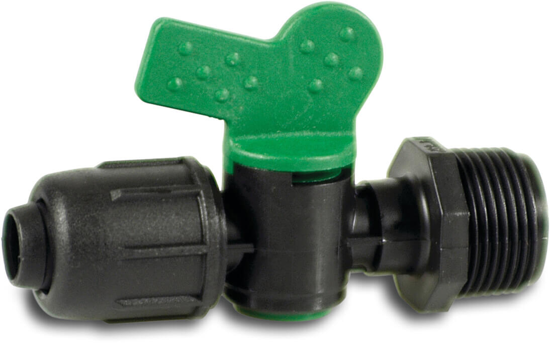 Plug valve PP 16 mm x 1/2" lock x male thread 4bar black/green