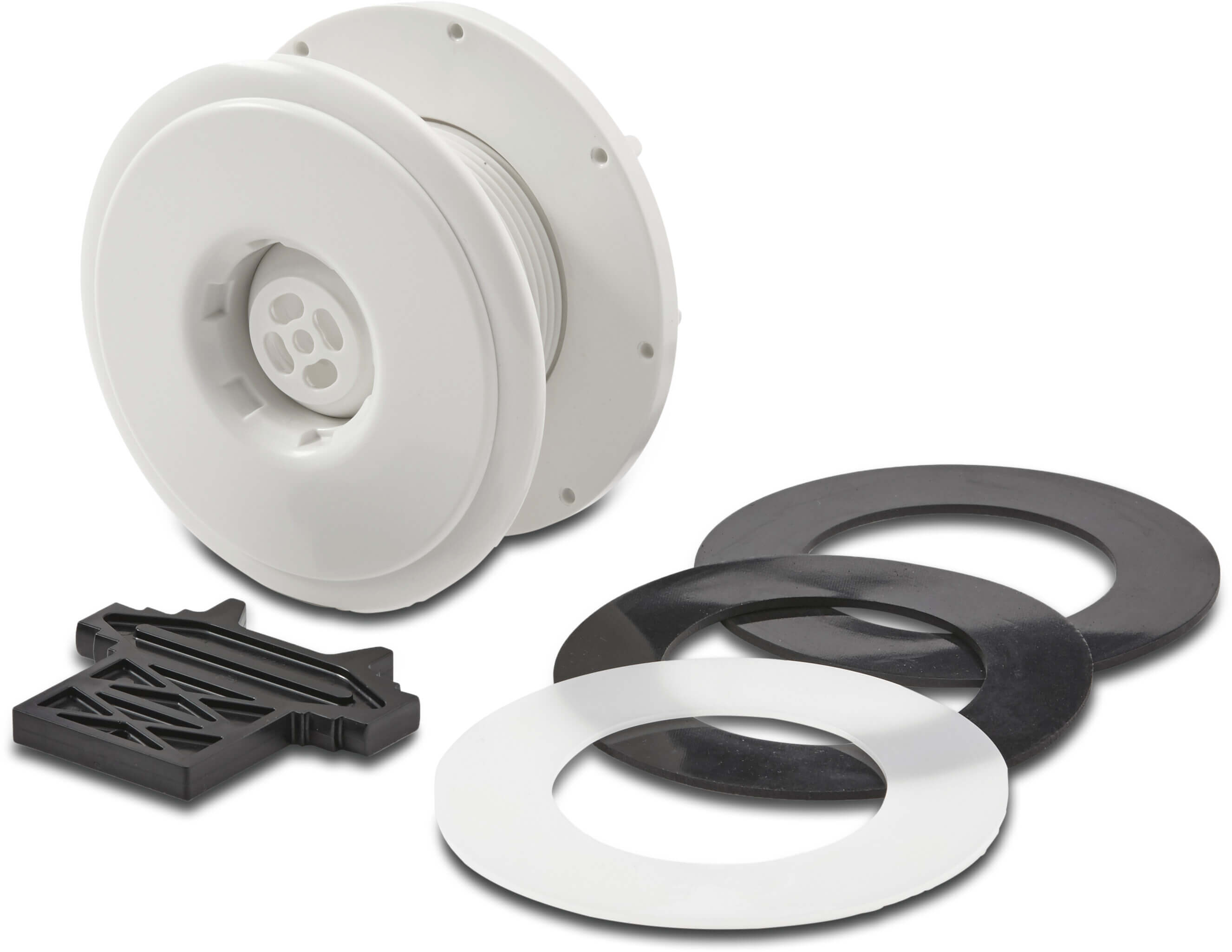 Ocean Inlet fitting ABS 2" x 1 1/2" male thread white stainless steel inserts A4 type Standard with ss M5 thread