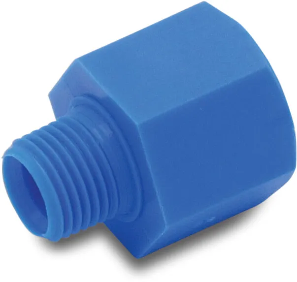 Tefen Manchon de raccord PA renforcé fibre de verre 14 bar filetage femelle x filetage mâle bleu