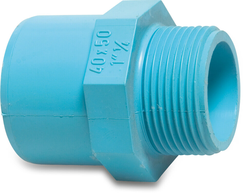 Adaptor bush PVR 40 mm x 1 1/4" glue socket x male thread 12,5bar blue