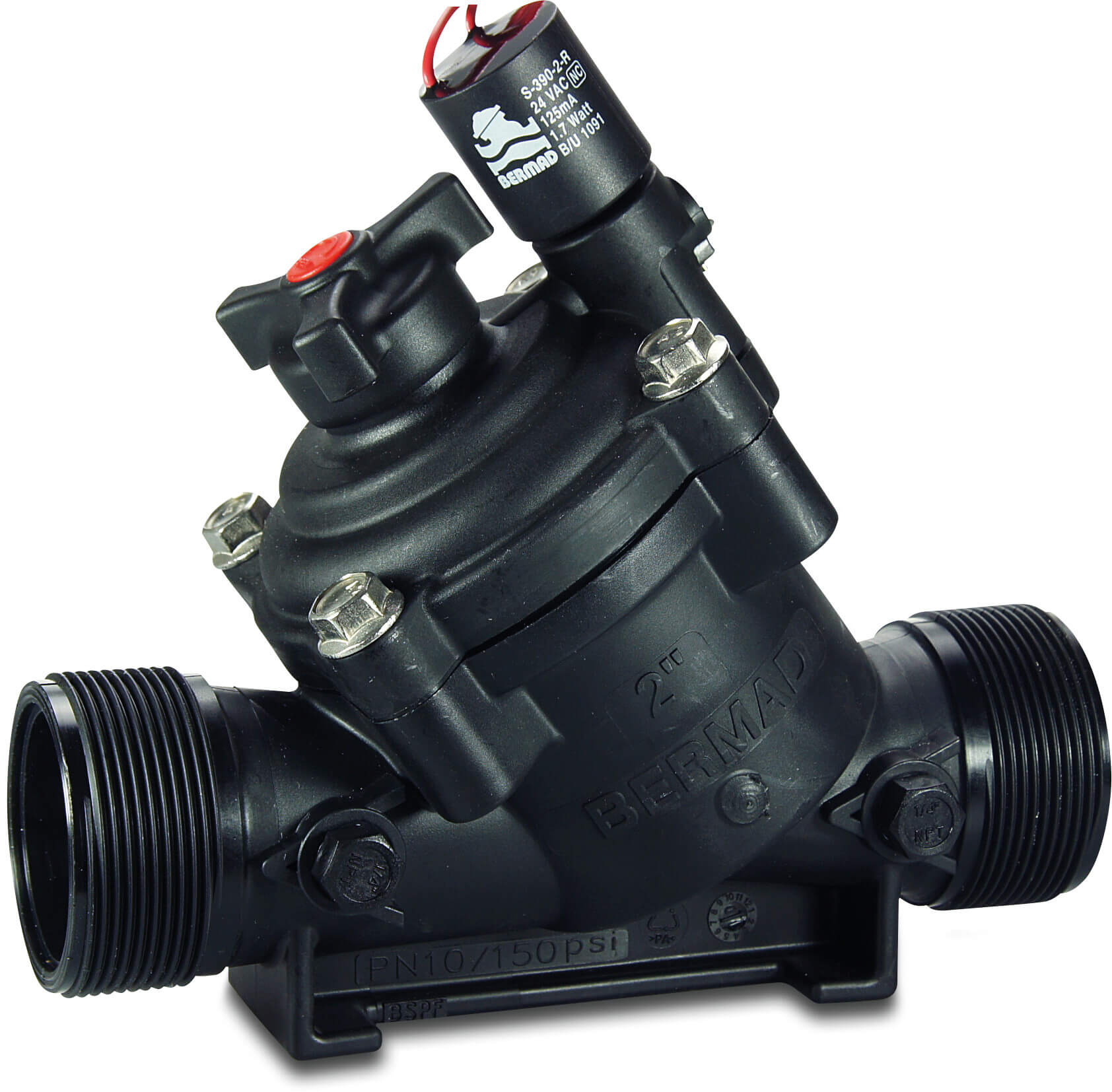 Bermad Solenoid valve fibreglass reinforced nylon 3" male thread 10bar 24VAC black type 100