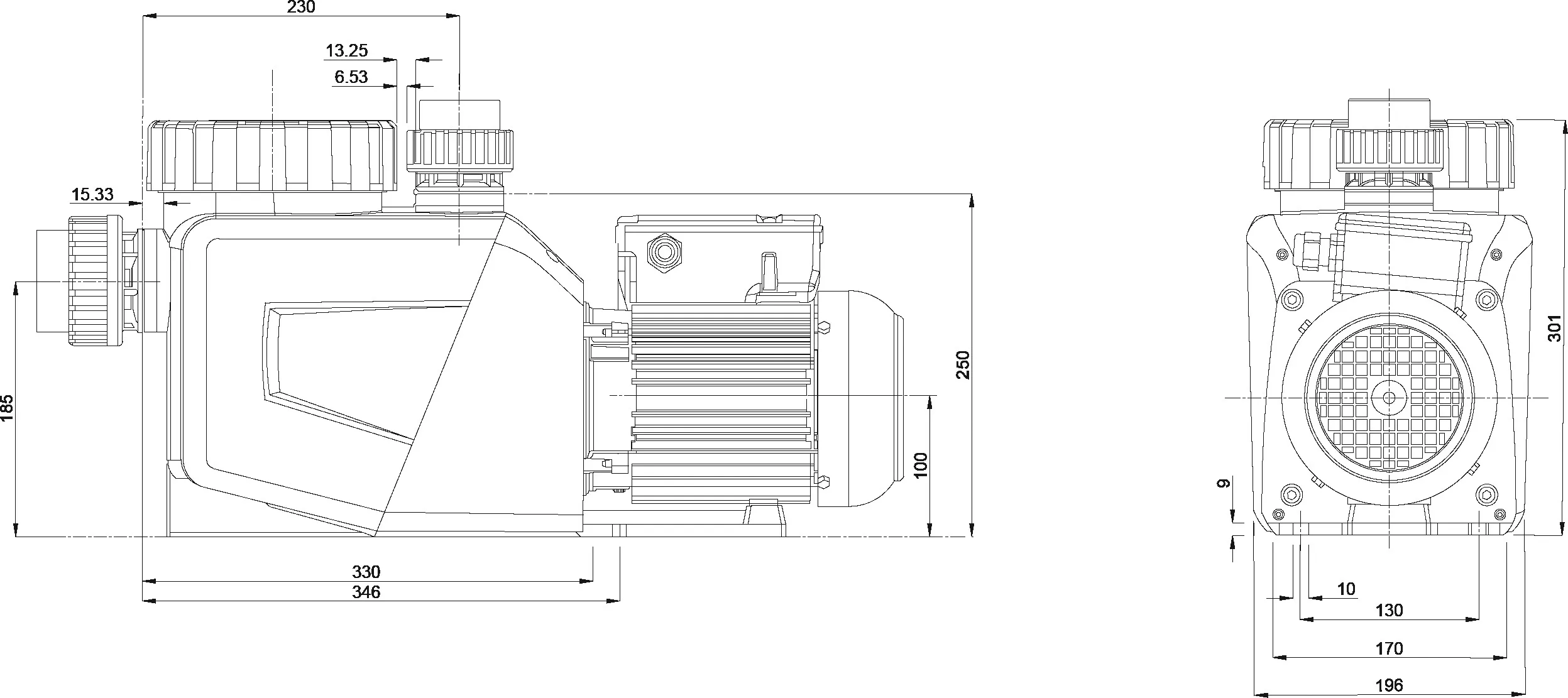 Norsup Poolpumpe mit variabler Drehzahl 2" x 1 1/2" Innengewinde 230VAC Weiß/BSchwarz Typ Evo Pro with Modbus 2PS