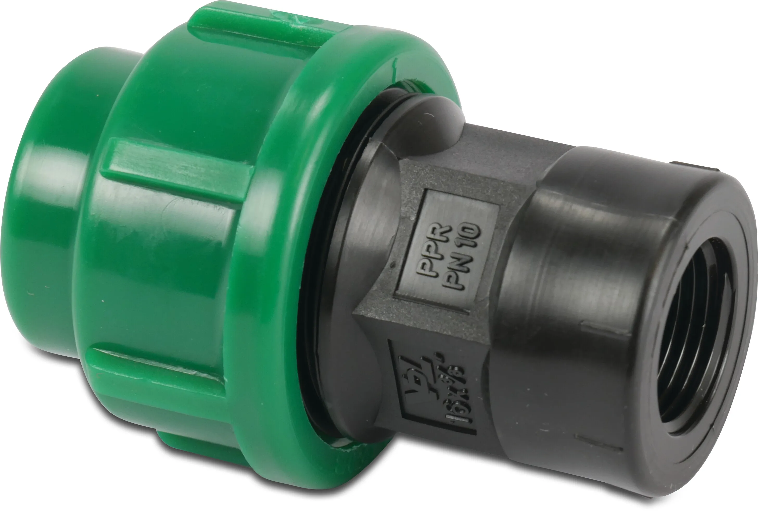 VDL Raccord PP 10 bar à serrer x filetage femelle noir/vert