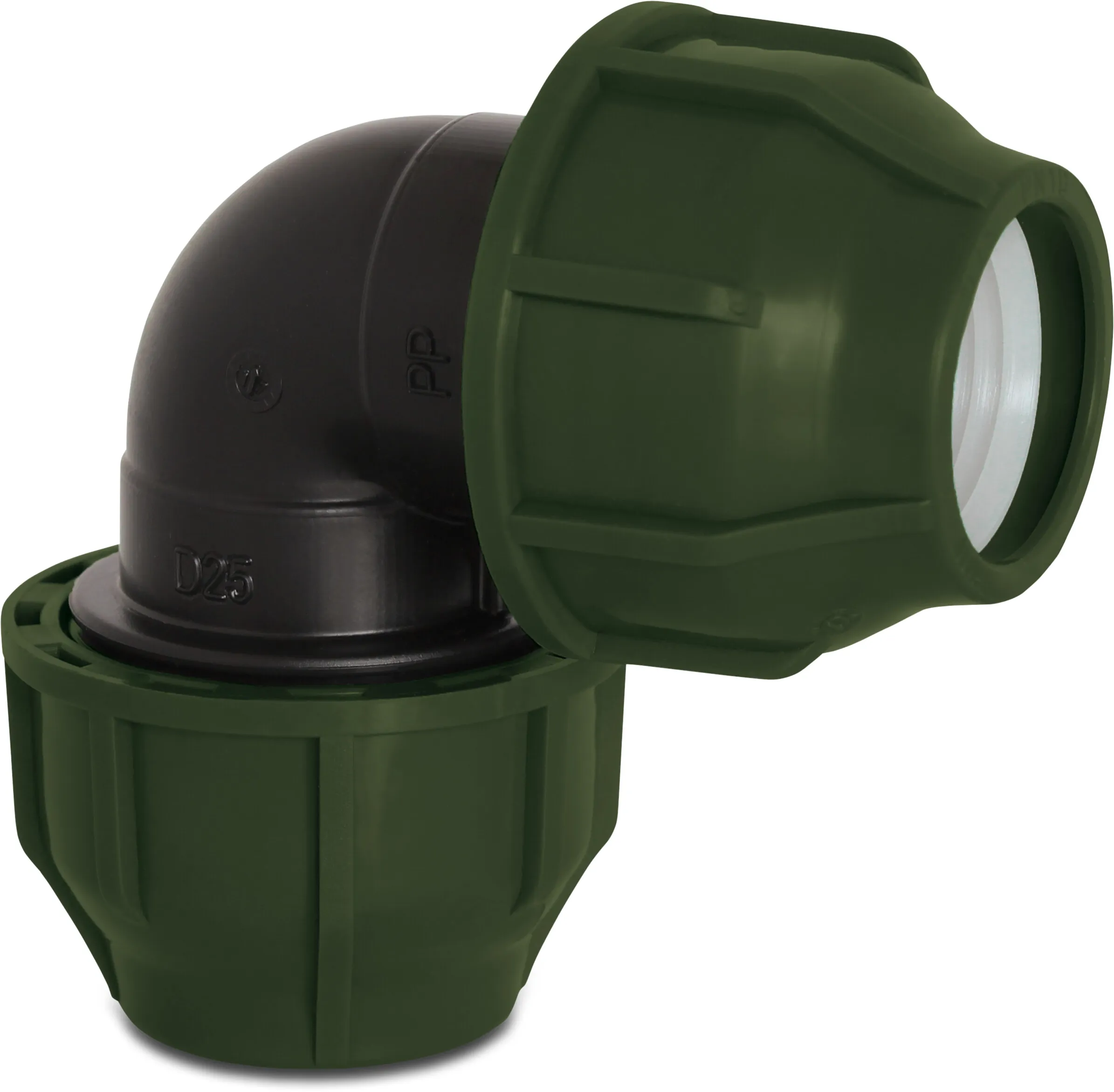 Elbow 90° PP 63 mm compression 10bar black/green
