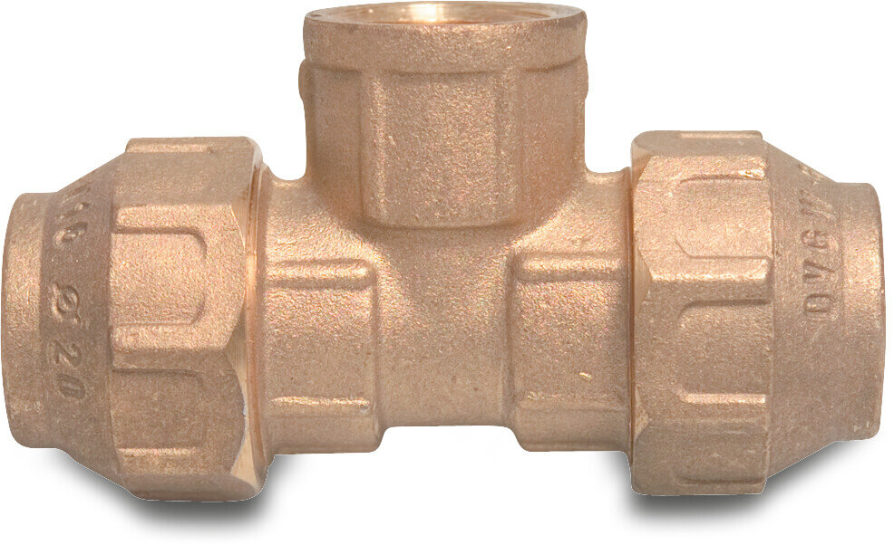 T-Stück 90° Messing 25 mm x 3/4" x 25 mm Klemm x Innengewinde x Klemm 16bar DVGW S1