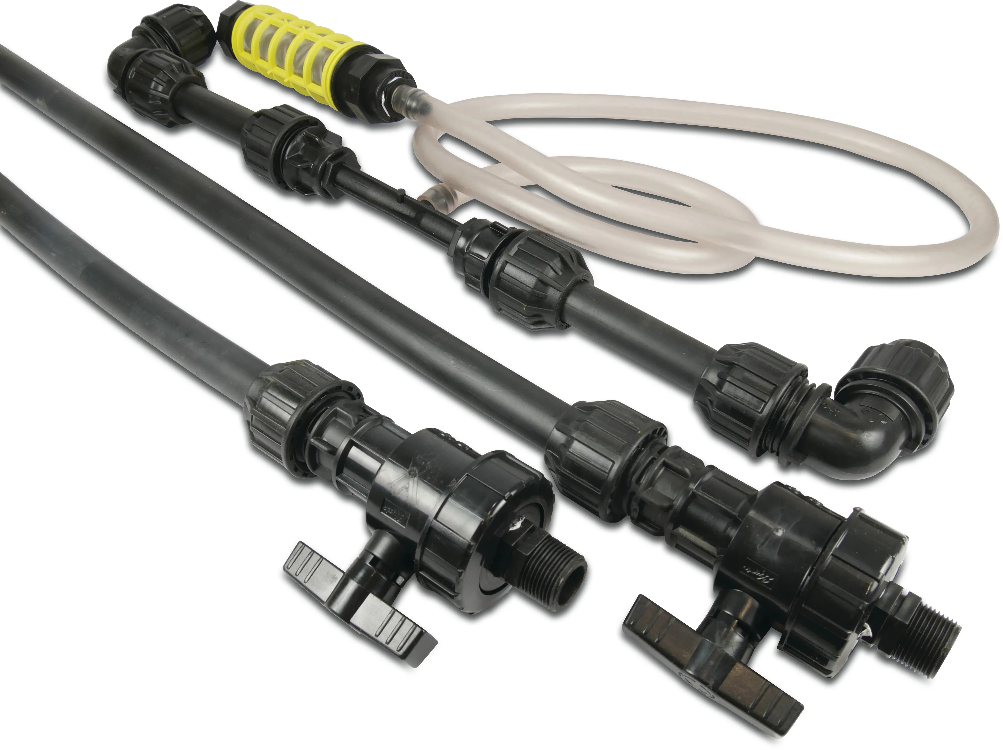 Venturidüse Set komplett PP 3/4" x 13 mm x 3/4" Außengewinde x Schlauchtülle x Außengewinde Schwarz