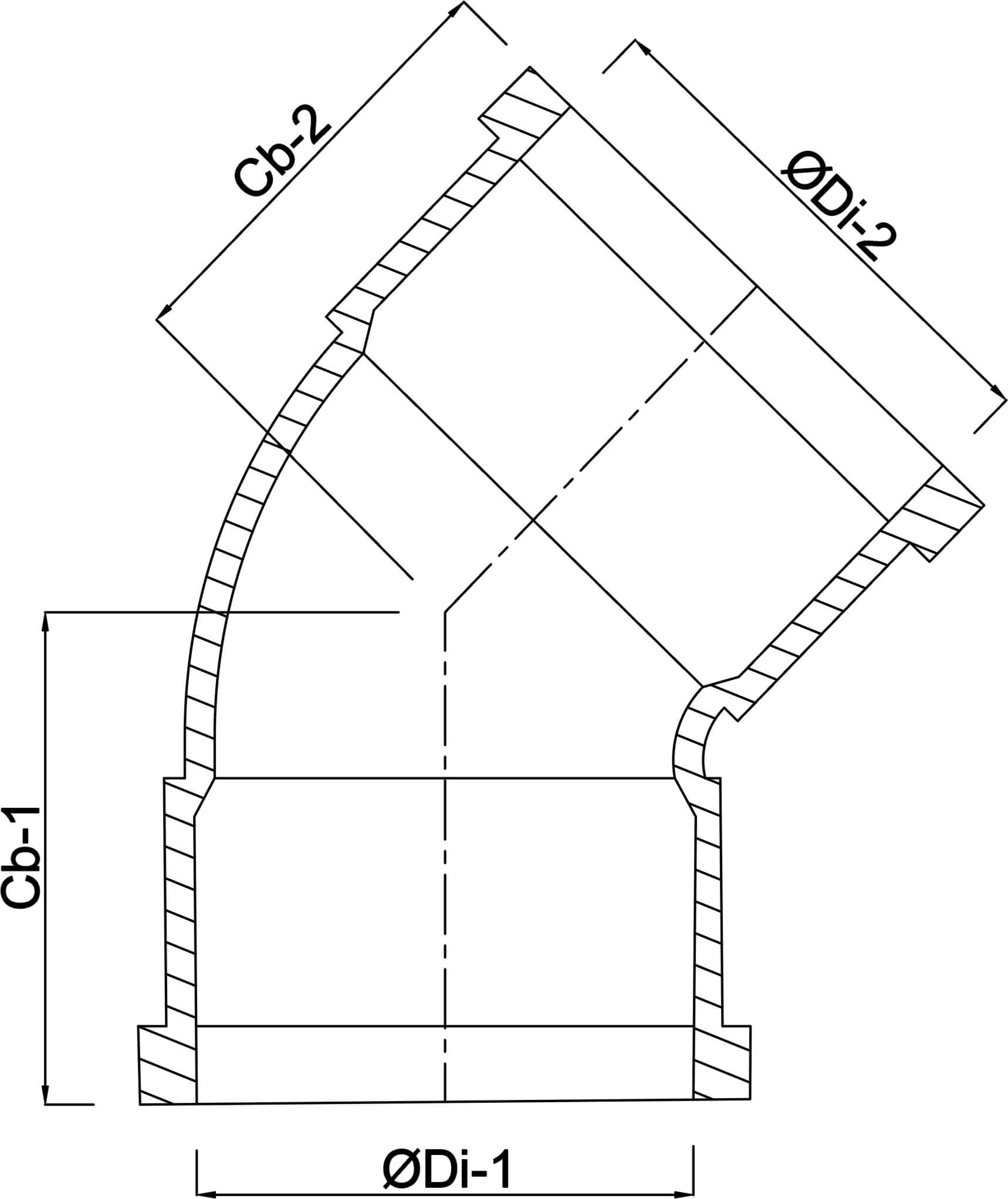 Profec Bocht 45° PVC-U 63 mm lijmmof 10bar grijs type handgevormd
