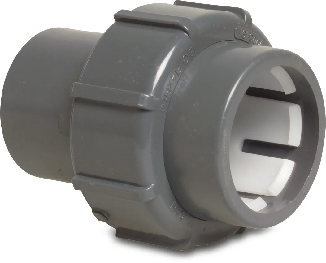 Adaptor socket PVC-U 63 mm x 1 1/2" compression x imperial glue spigot 4bar grey