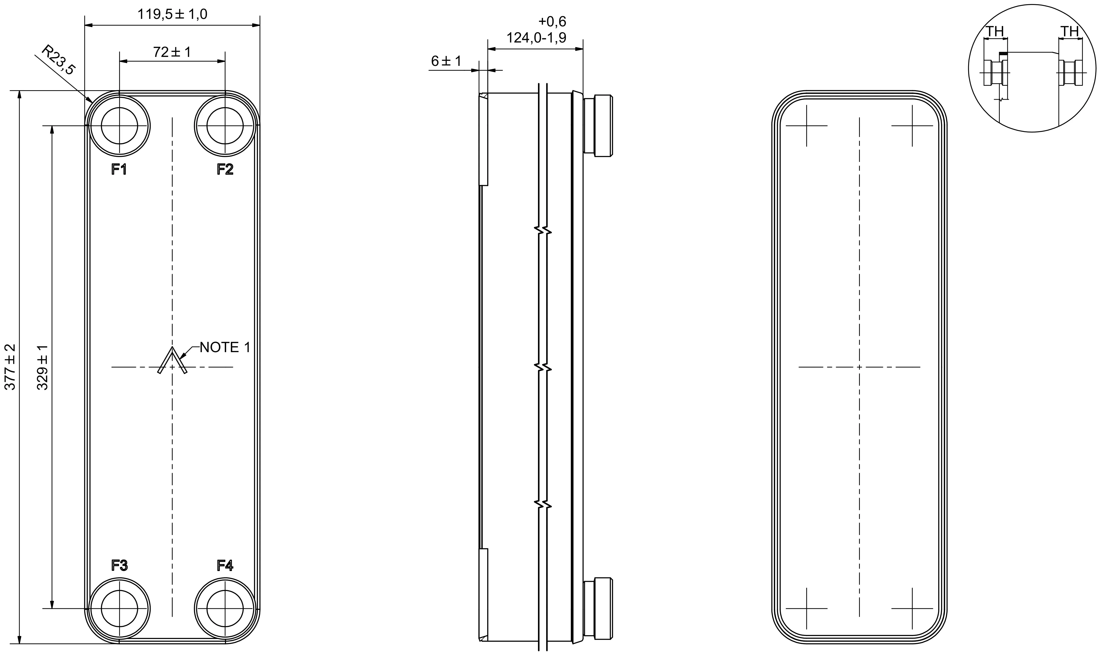 Heat exchanger stainless steel 316 male thread BDW16DWHx60