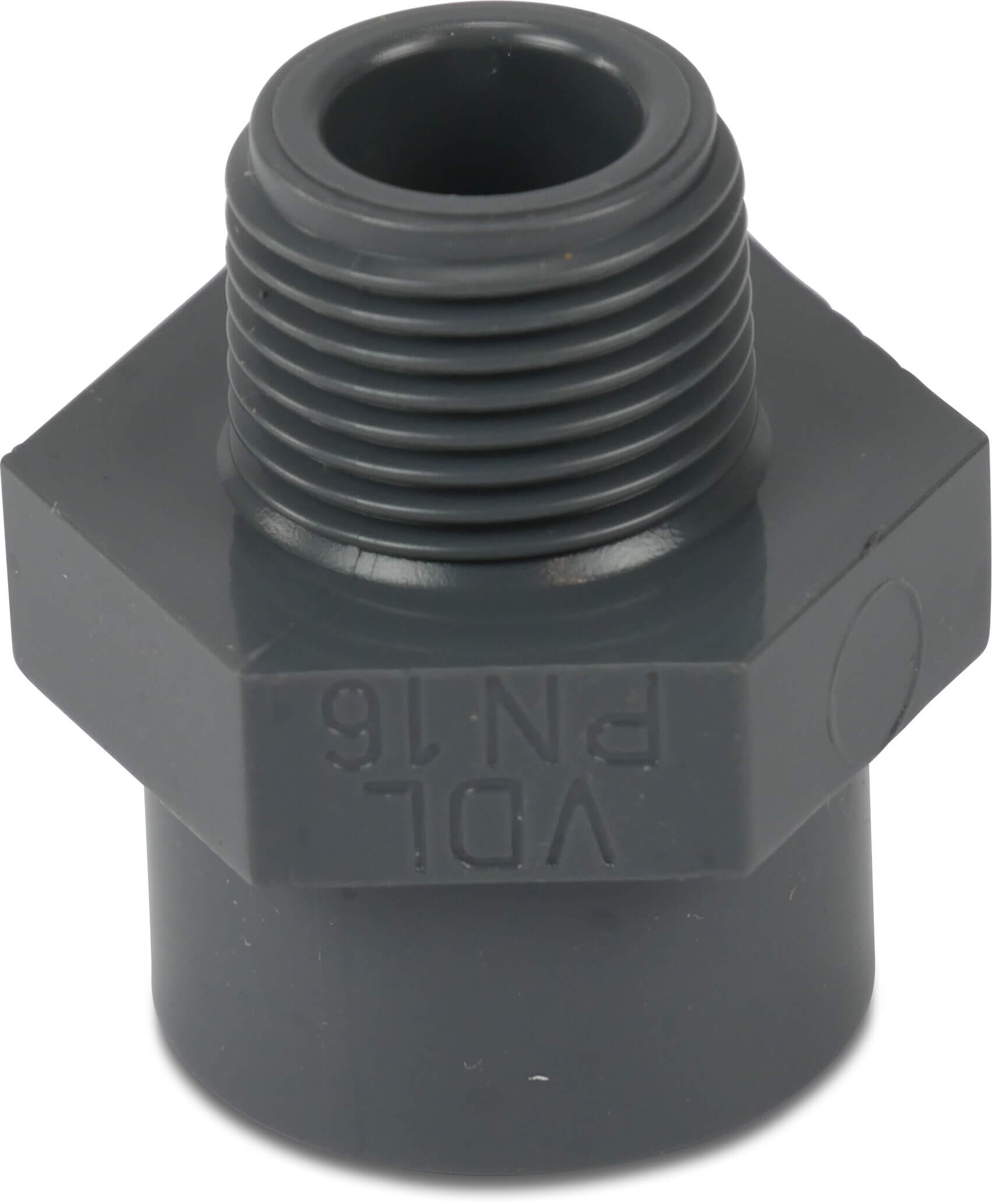 VDL Adaptor bush PVC-U 25/32 mm x 3/4" glue socket/glue spigot x male thread 16bar grey type hexagon