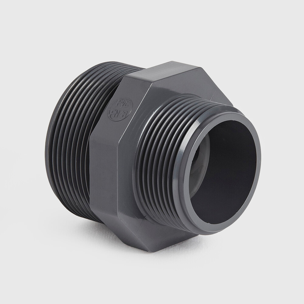 Profec Reducing nipple hexagonal PVC-U 1 1/2" x 1" male thread 10bar grey