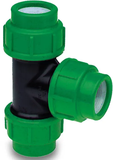 VDL T à 90° PP 32 mm à serrer 16bar noir/vert KIWA