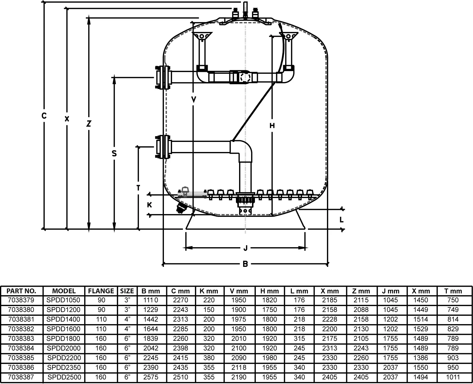 Waterco Commercial sand filter Glasfaser 4"/110mm DIN Flansch 4bar Grau Typ SPDD1600