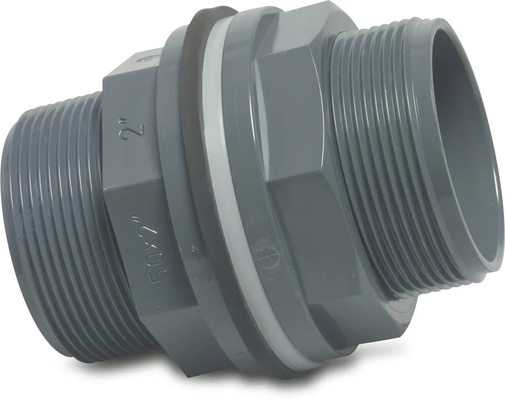 VDL Genomföring PVC-U 90 mm x M113 x 4" limsockel x utvändig gänga x utvändig gänga 10bar grå