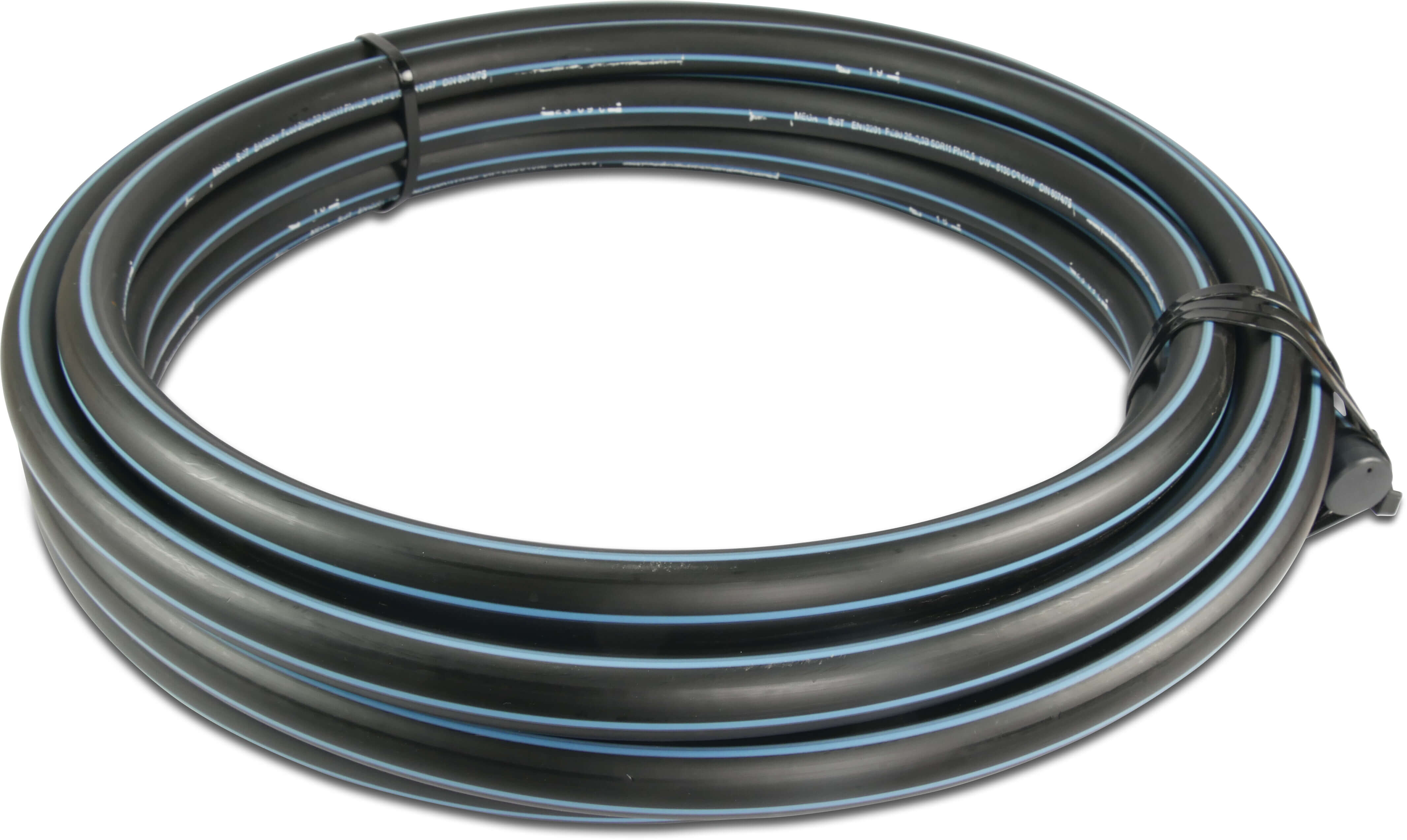 Tube pression PE100 32 mm x 2,0 mm lisse SDR17 10bar noir/bleu 100m KIWA