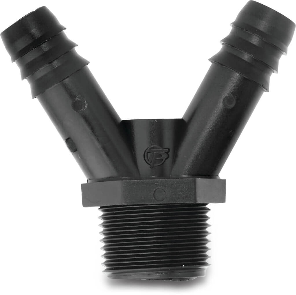Tavlit Y-piece PP 20 mm x 3/4" x 20 mm barbed x male thread x barbed 8bar