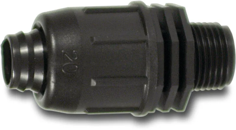 Adaptor PP 20 mm x 3/4" lock x male thread 4bar black