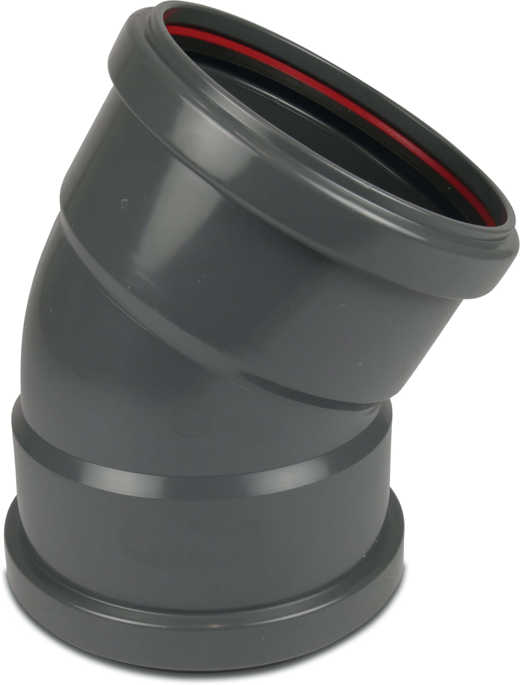 Bøjning 30° PVC-U 160 mm SN8 tætningsring DN150 grå KOMO/BENOR