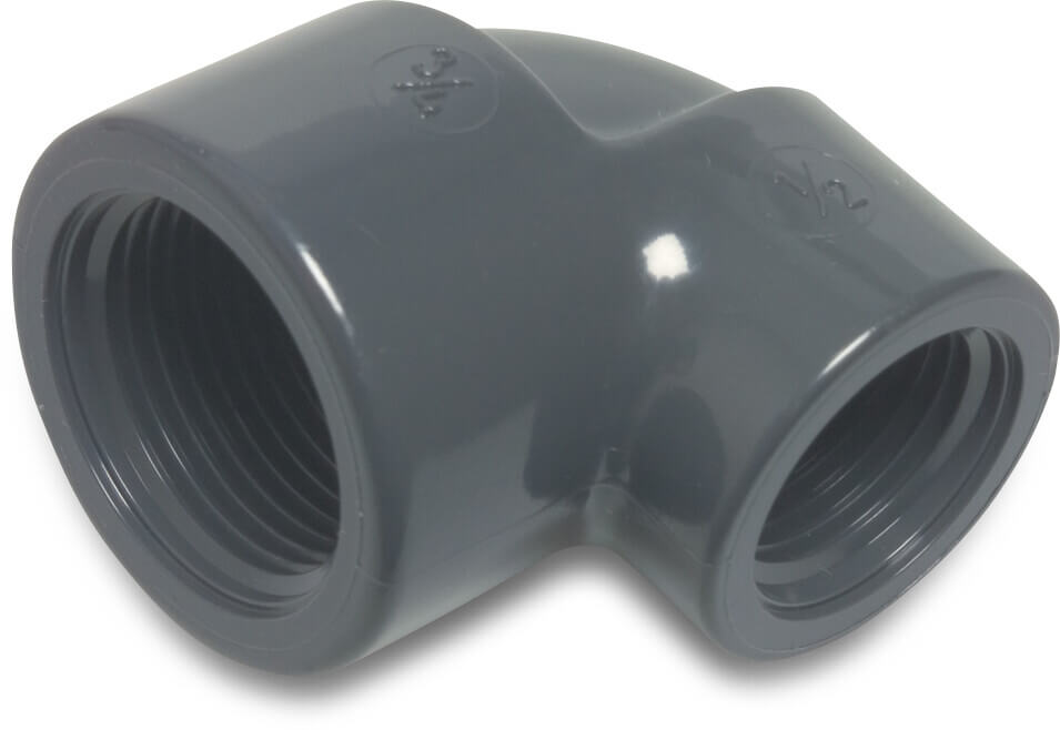Profec Vinkel 90° PVC-U 3/4" x 1/2" indvendig gevind 10bar grå