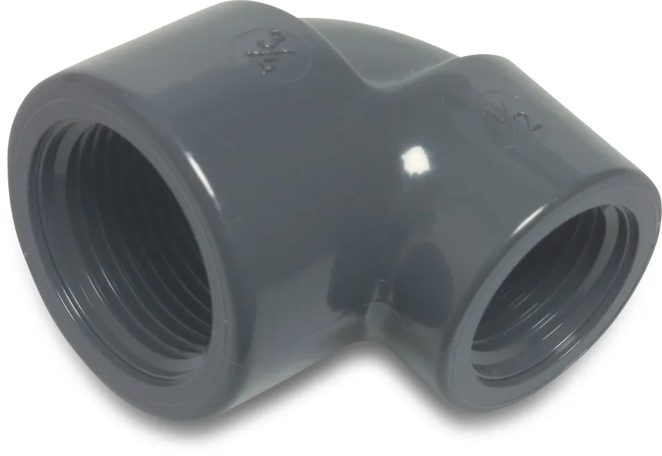 Profec Winkel 90°, reduziert PVC-U 3/4" x 1/2" Innengewinde 10bar Grau