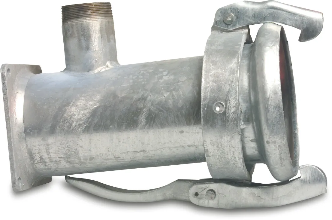 Lynkobling med udløb stål galvaniseret 159 mm x 2 1/2" x 6" hun-del Perrot x udvendig gevind x firkantet flange type Perrot