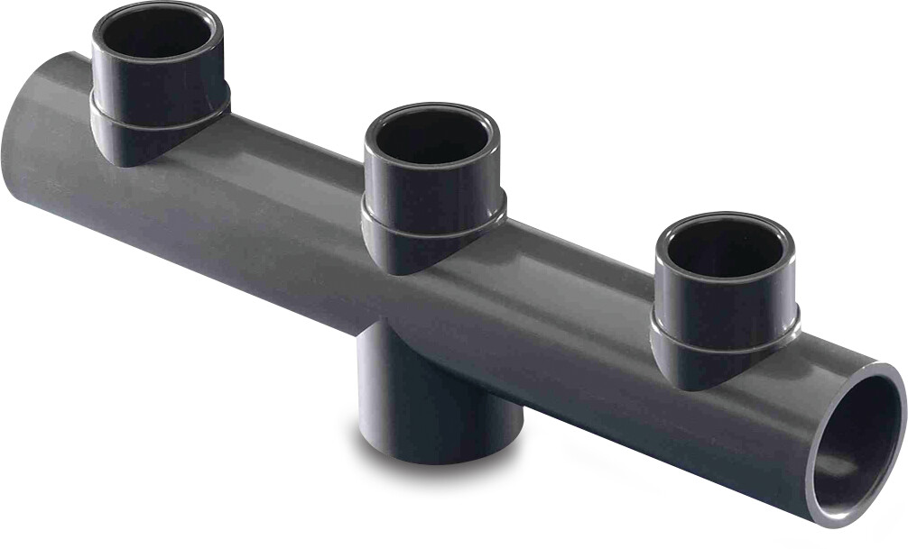 Manifold PVC-U 63 mm x 50/63 mm x 63 mm glue socket x glue socket/glue spigot x glue socket grey