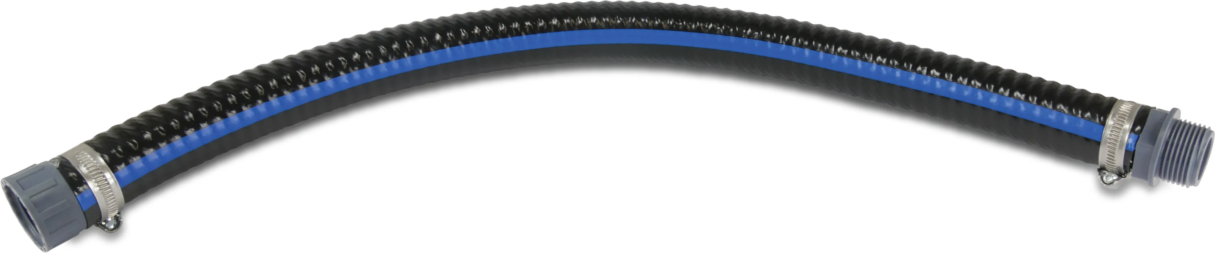 Profec Saug- und Druckschlauch PVC/Stahl 1" Außengewinde x Innengewinde 12bar 0.9bar Schwarz/Blau 0.6m Typ Heavy-Flex Black zusammengestellt