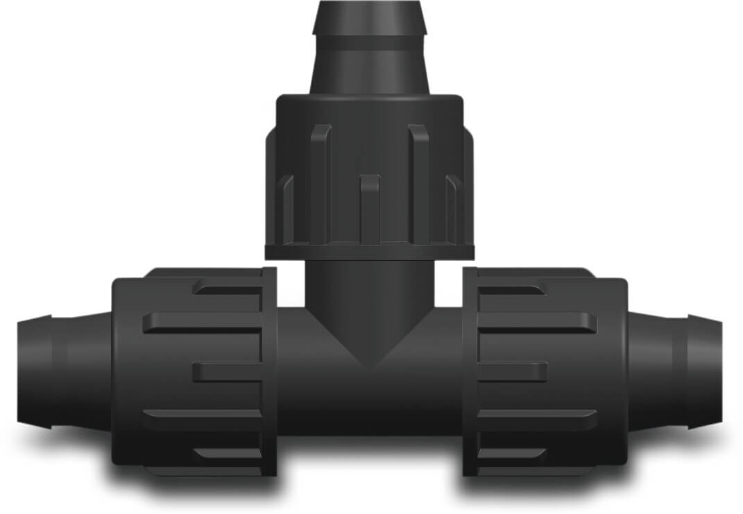 Barbed T-piece 90° PP 17 mm tape 6bar black