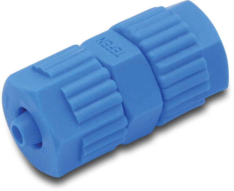 Tefen Reduktionssamling PA glasfiberforstærket 8 mm x 6 mm modhage 14bar blå