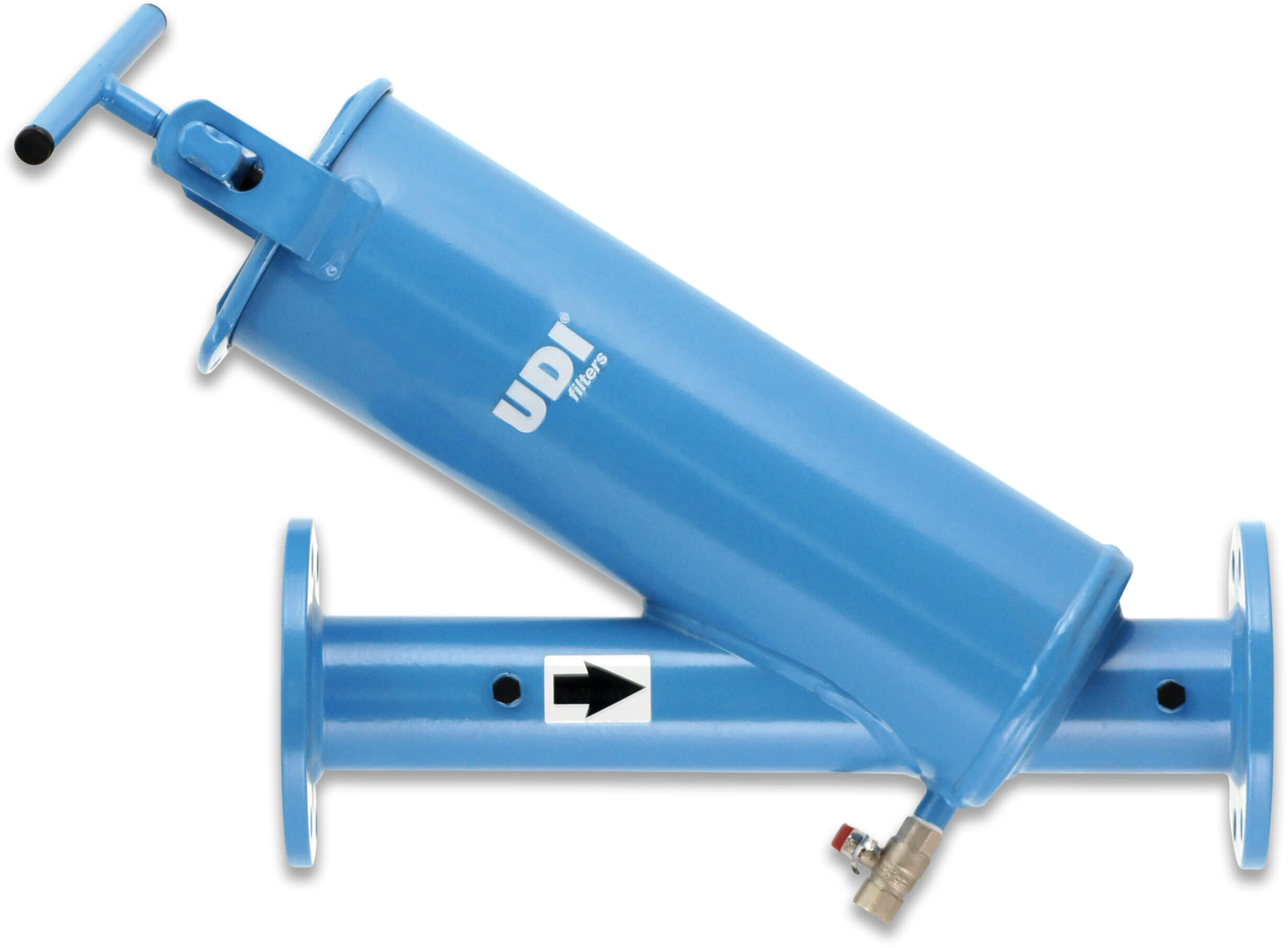 Inline screen filter steel polyester coated 2" female thread 8bar 130micron stainless steel gauze blue PN10 type EPV