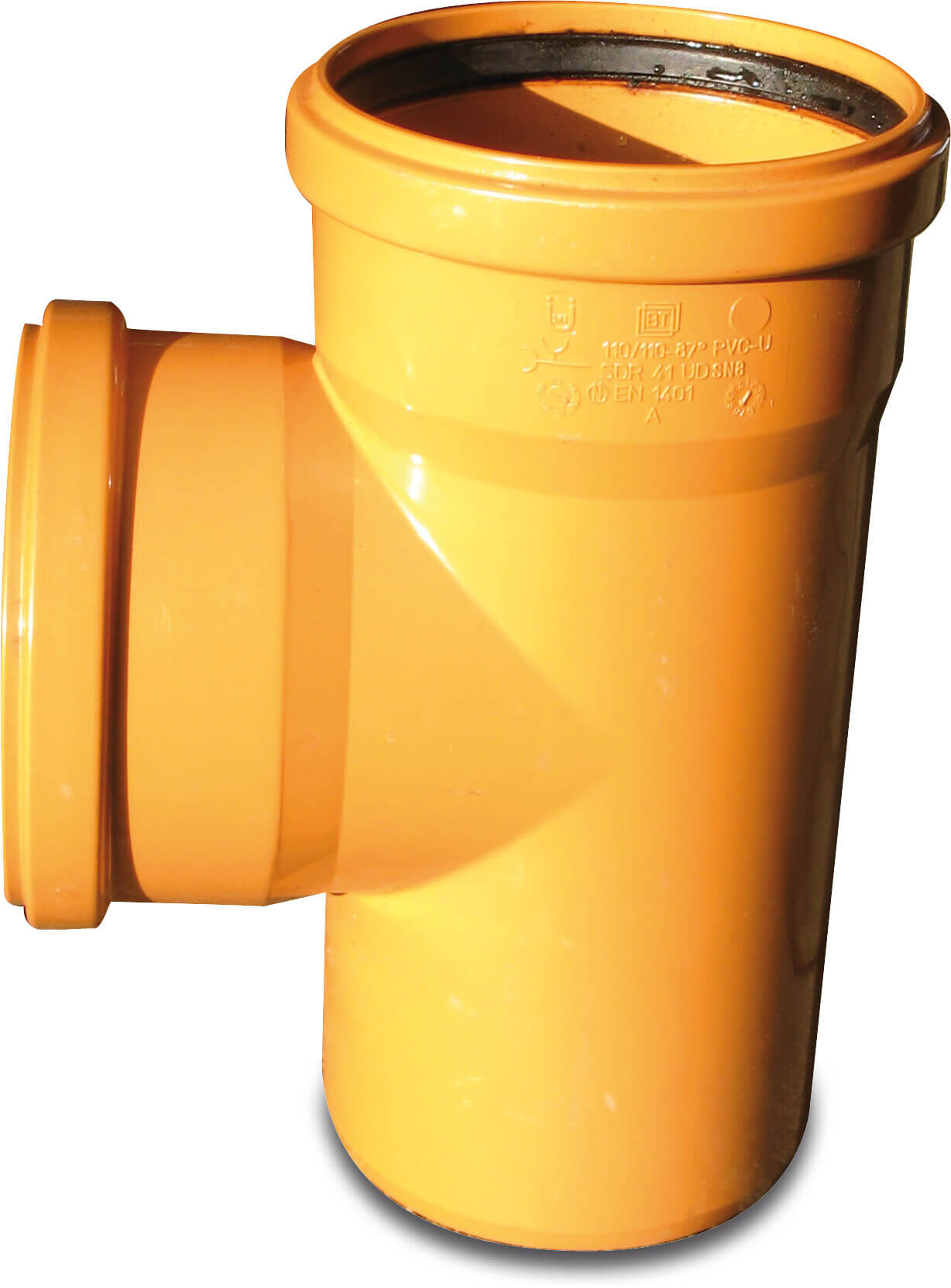 Drainage T-piece 87° PVC-U 500 mm SN4 ring seal x ring seal x spigot redbrown