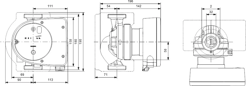 Grundfos Circulatiepomp met variabele snelheid RVS 2" buitendraad 10bar 0.59A 230VAC zwart/rood type MAGNA1 32-40N EuP ready