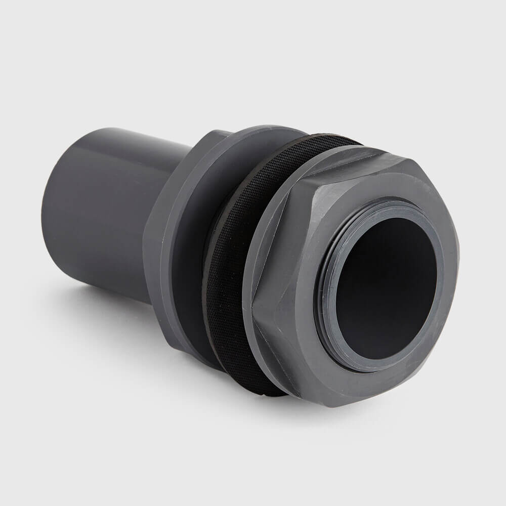 Bulkhead fitting PVC-U 1" imperial glue spigot x male thread 10bar black