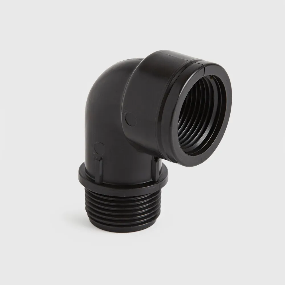 Knie 90° PP 3/4" binnendraad x buitendraad 10bar zwart